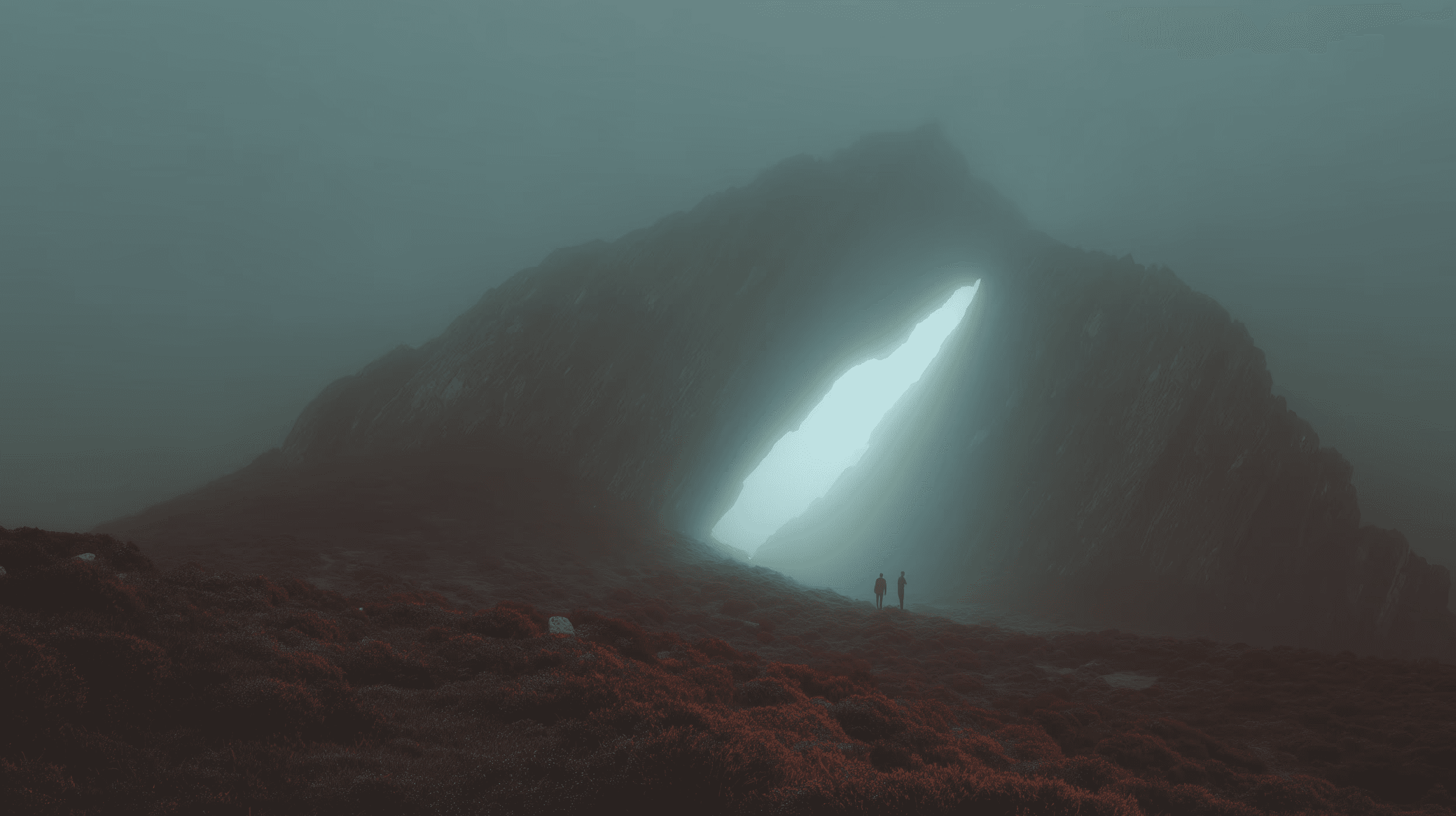 Misty mountain landscape at dusk